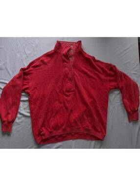 Aerie Red Quarter Button Pullover Sweatshirt XS